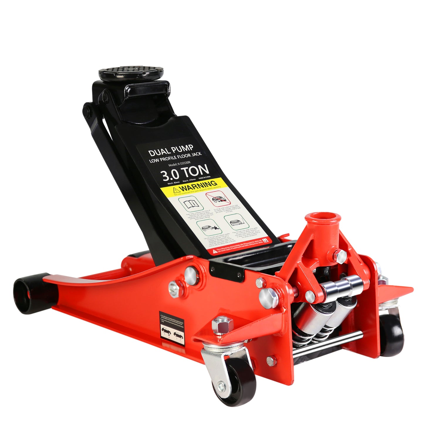 Hydraulic Low Profile and Steel Racing Floor Jack with Dual Piston Quick Lift Pump,3 Ton (6600 lb) Capacity,  Lifting range 3.3"-18.5"