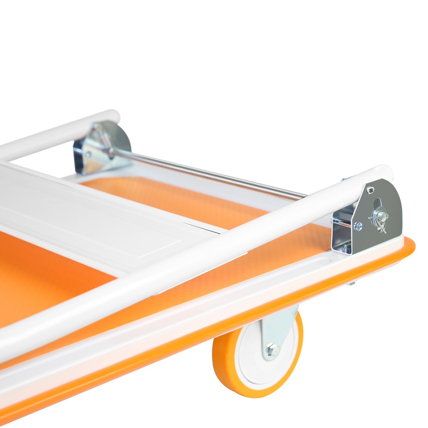 Foldable Push Cart Dolly - 660 Lb. Capacity Heavy Duty Moving Platform Hand Truck - Folding & Rolling White & Orange Flatbed Carts