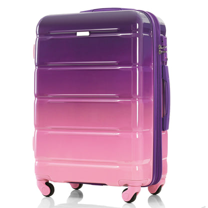 Luggage Set of 3, 20-inch with USB Port, Airline Certified Carry-on Luggage with Cup Holder, ABS+PC Hard Shell Luggage with Spinner Wheels, purple and pink