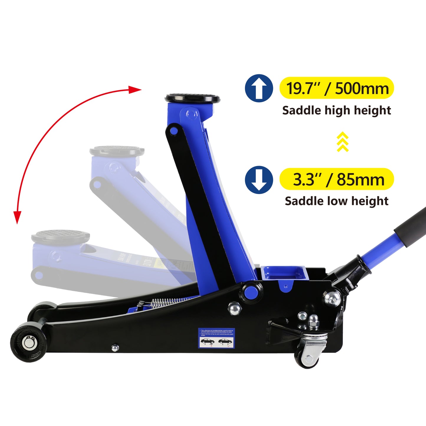 3t Low Profile Jack, Blue and Black, Ultra Low Floor Jack  with Dual Pistons Quick Lift Pump, Car Jack Hydraulic AutoLifts for Home Garage, Truck Jack Hydraulic Lifting range 3.3"-19.7"