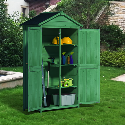 Outdoor 35.6"x 18.1"x 66.15" L Wood Storage Shed, Garden Tool Cabinet with Waterproof Asphalt Roof, Double Doors, Multiple-tier Shelves,Forest Green