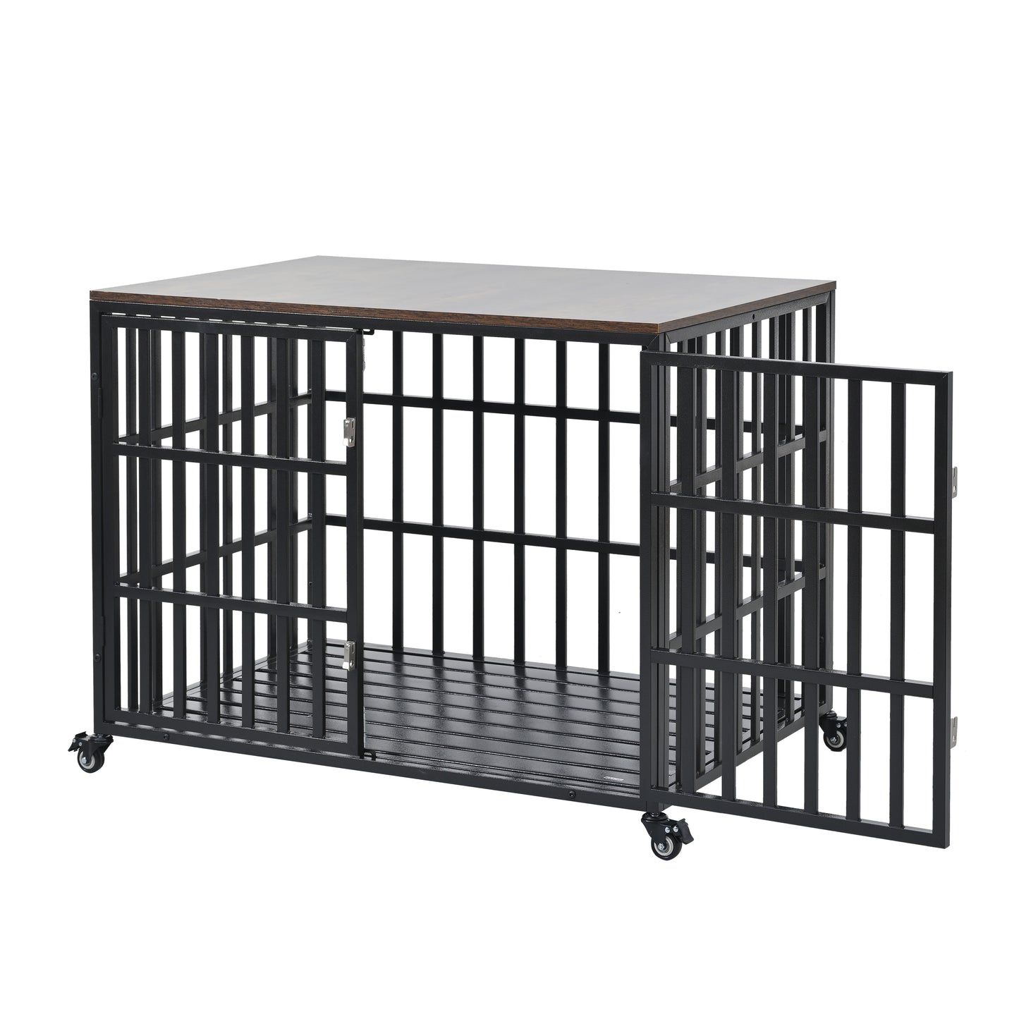 42" Heavy Duty Dog Crate for Large Medium Dogs, Furniture Style cage with 4 Lockable Wheels and 2 Locks, Decorative Pet House Wooden Cage Kennel Furniture Indoor