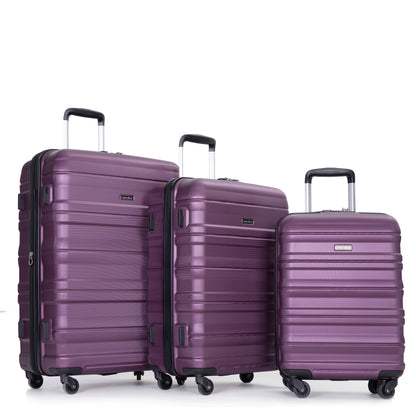 Expandable 3 Piece Luggage Sets PC Lightweight & Durable Suitcase with Two Hooks, Spinner Wheels, TSA Lock, (21/25/29) Dark Purple