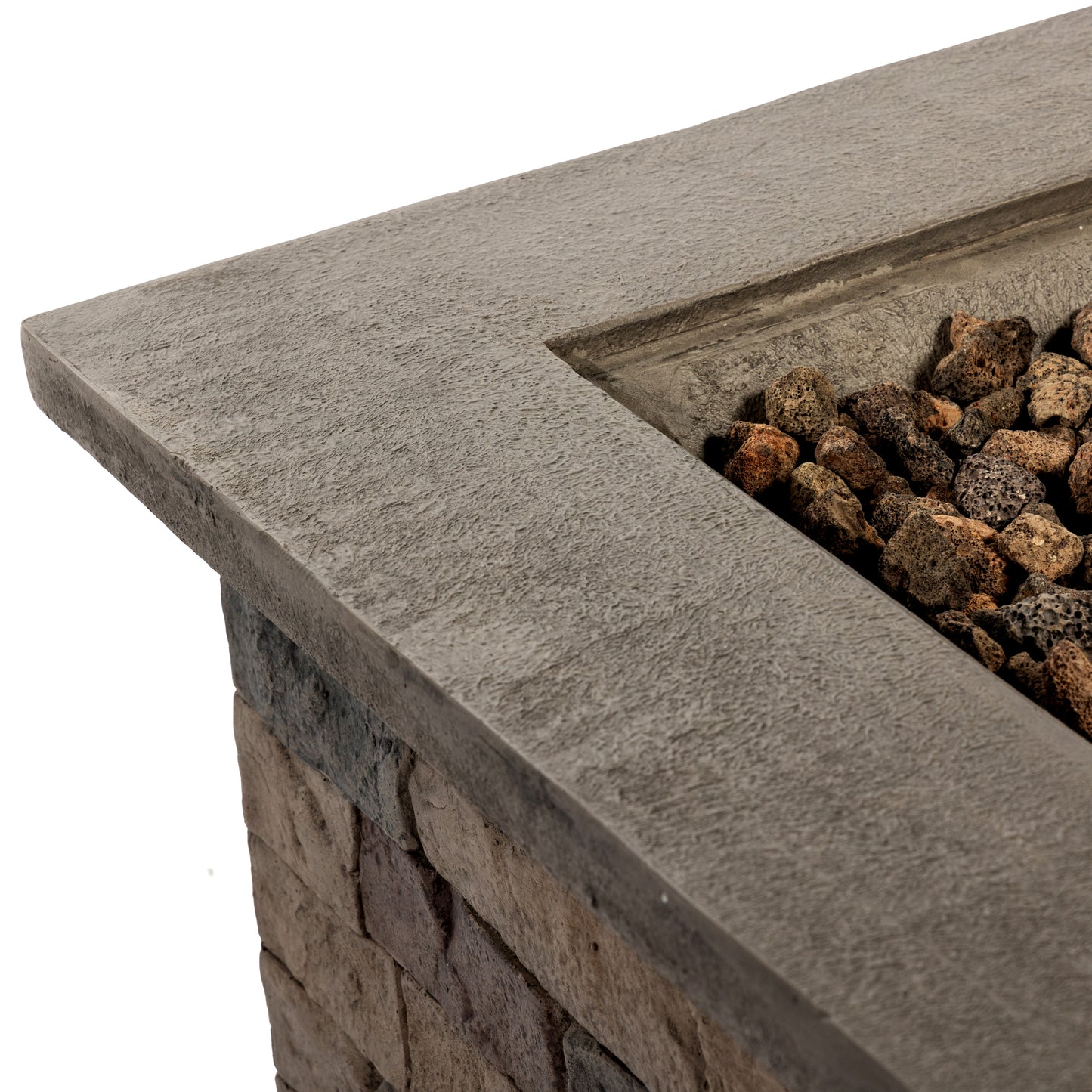 Outdoor Propane Fire Pit Table 28-inch Imitation Stone Square Concrete Propane Fire Pit with Lava Rocks and Rain Cover 40,000 BTU Gas Smokeless Fire Pit for Outside Patio,Garden,Deck,Backyard