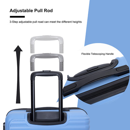 3 Piece Luggage Sets ABS Lightweight Suitcase with Two Hooks, Spinner Wheels, TSA Lock, (20/24/28) LIGHT BLUE