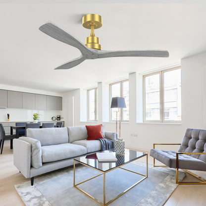 52 Inch Indoor Ceiling Fan Without Light 3 Solid Wood Blades Remote Control Reversible DC Motor