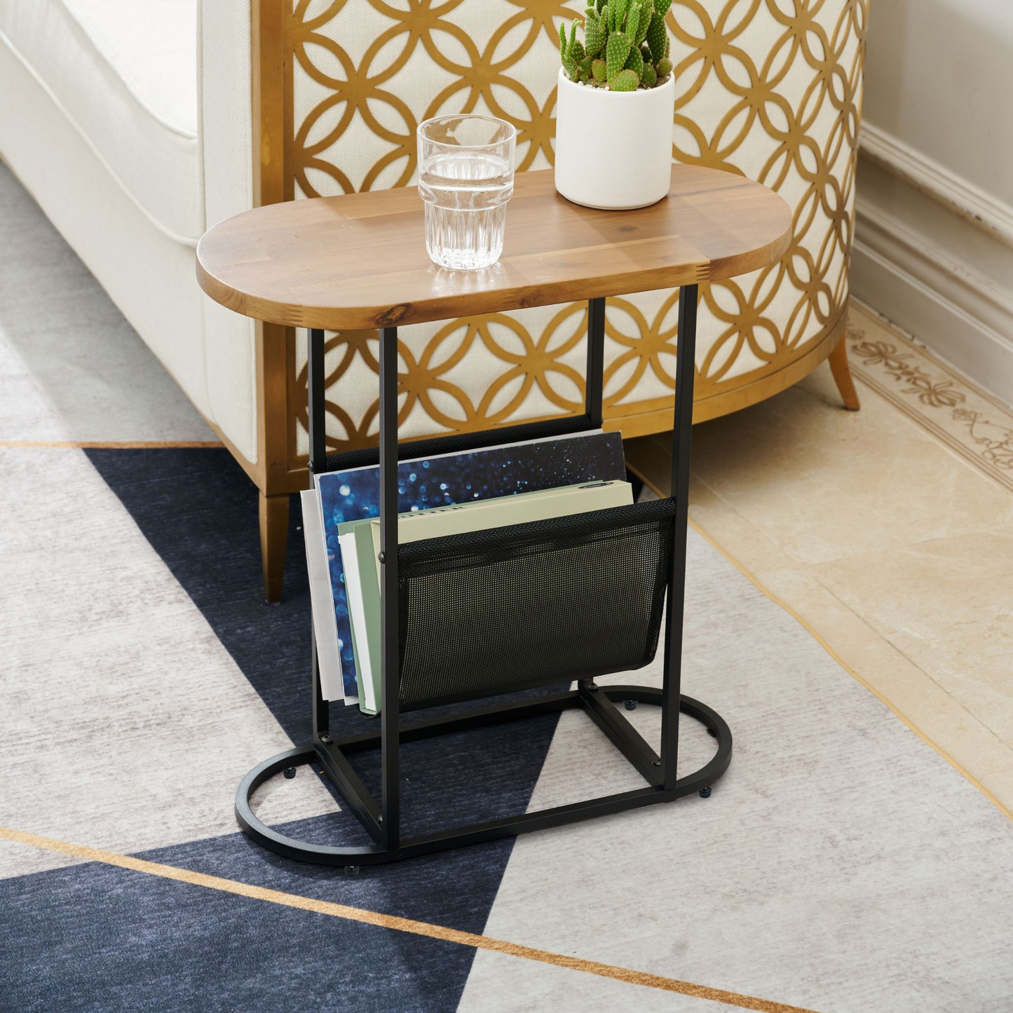 Acacia Oval Small Side Tables Living Room Small Space With Magazines Organizer Storage Space