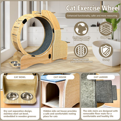 5-in-1 Cat Sports Running Wheel, Cats Wheel Wood Climbing Frame, Cat Litter Fitness Wheel, Oversized Roller Cat Indoor Activity Center,Large(Right)