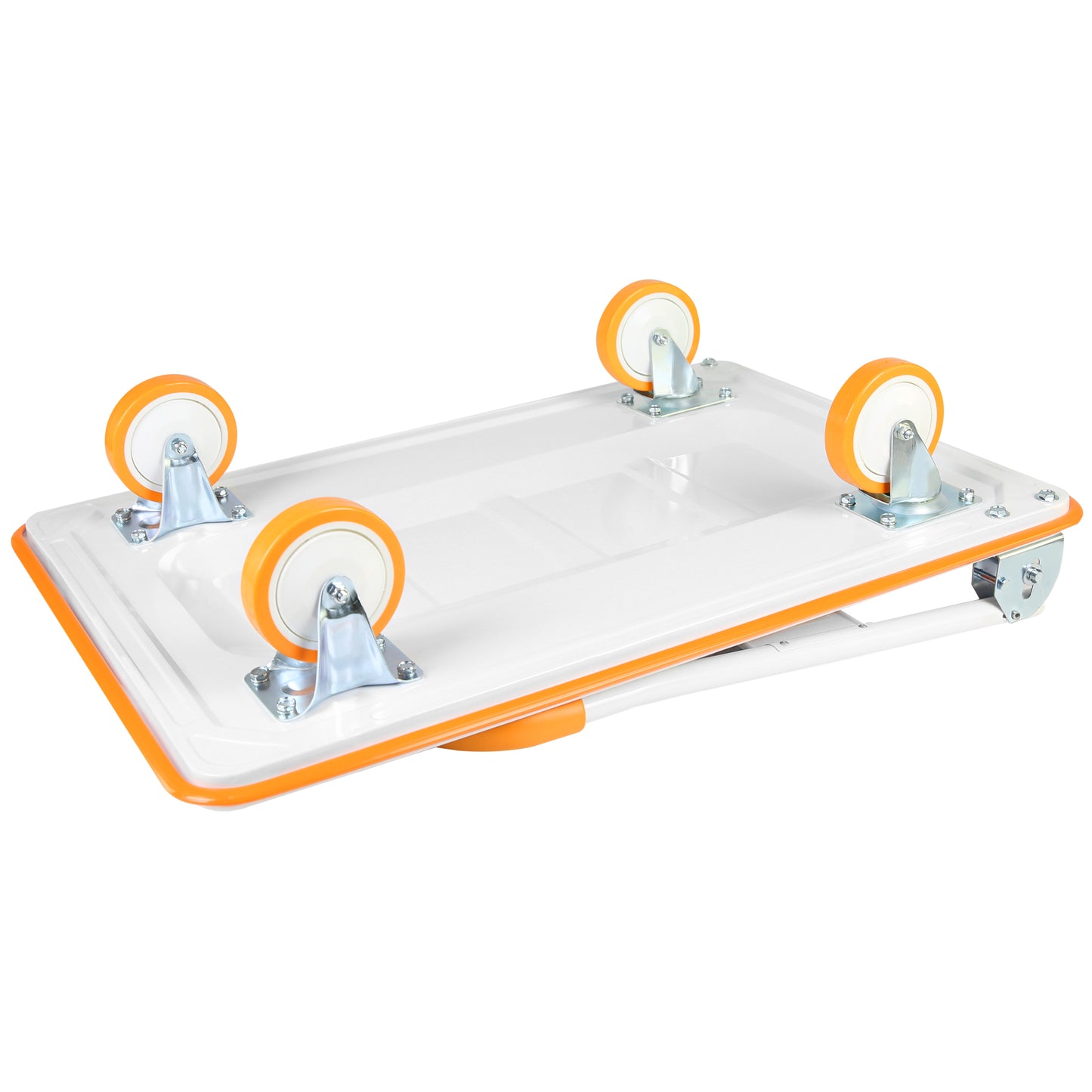 Foldable Push Cart Dolly - 660 Lb. Capacity Heavy Duty Moving Platform Hand Truck - Folding & Rolling White & Orange Flatbed Carts