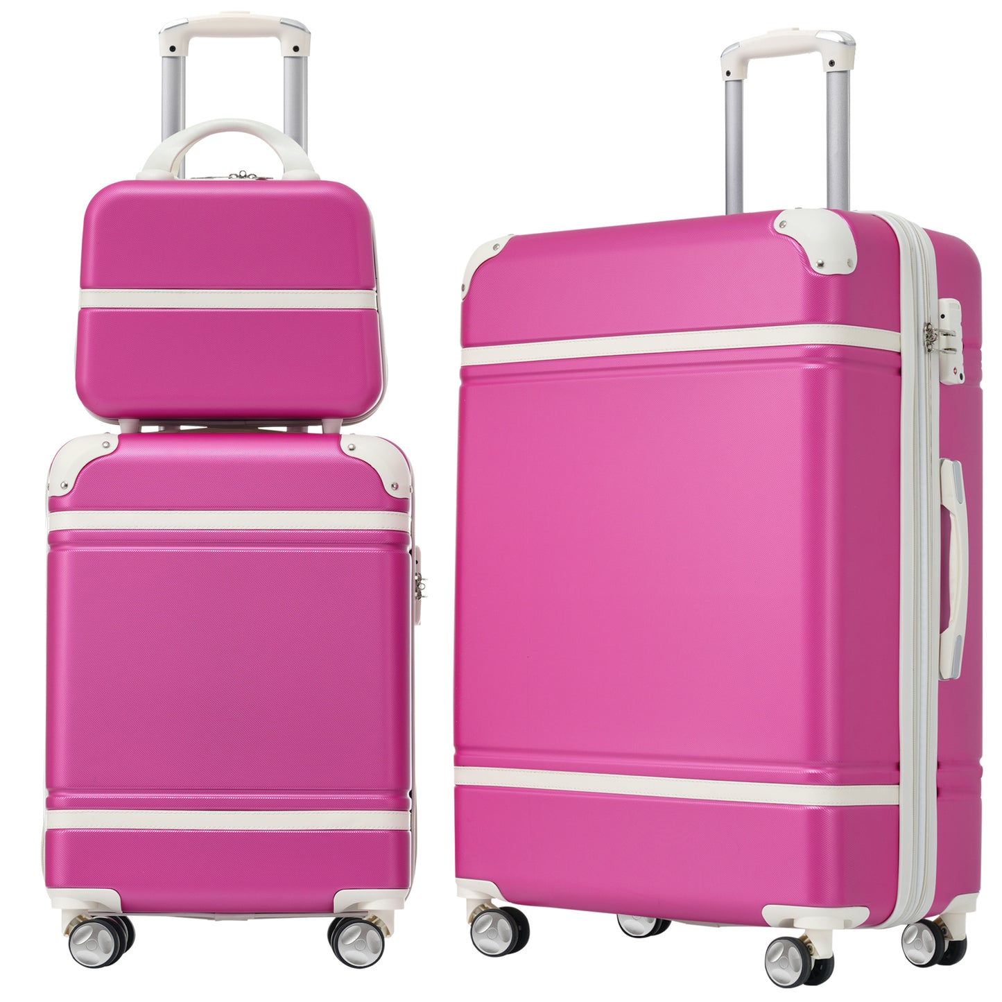 Hardshell Luggage Sets 3 Pieces 20"+24" Luggages and Cosmetic Case Spinner Suitcase with TSA Lock  Lightweight,Pink