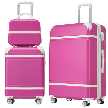 Hardshell Luggage Sets 3 Pieces 20"+24" Luggages and Cosmetic Case Spinner Suitcase with TSA Lock  Lightweight,Pink