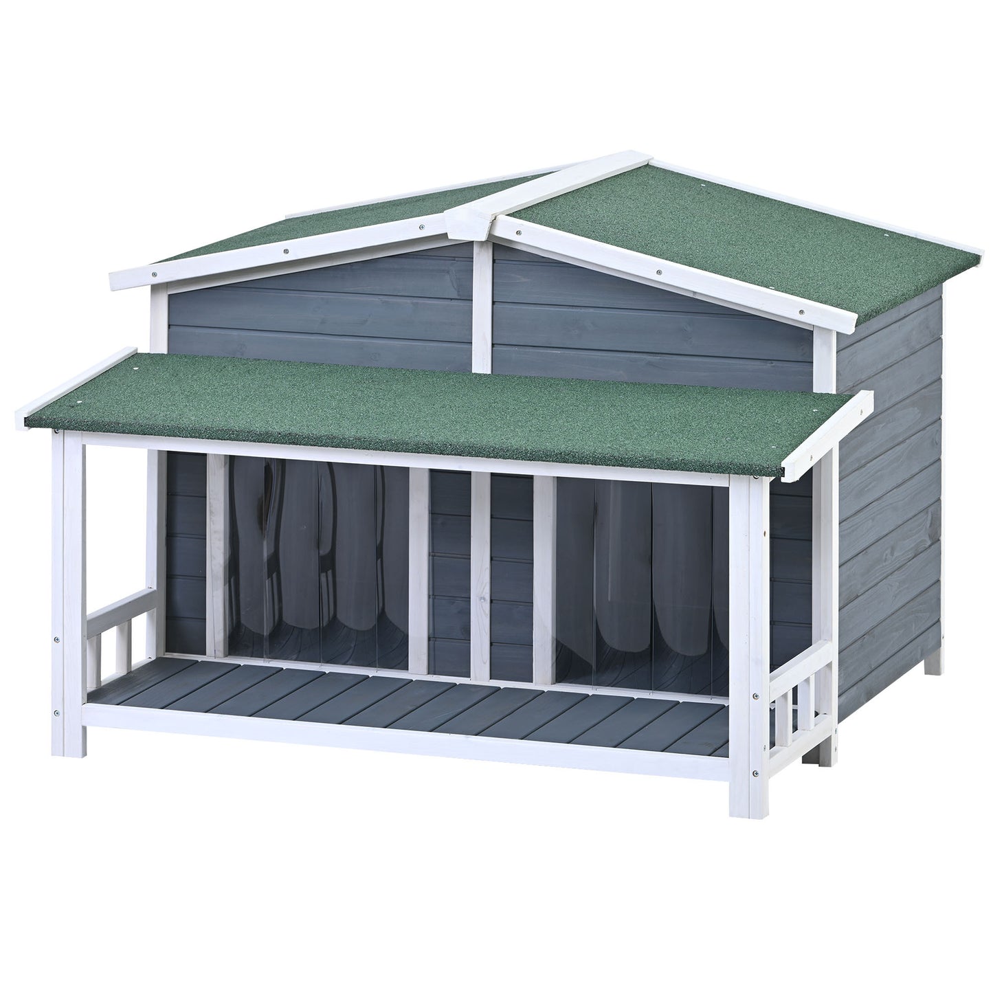 GO 47.2" Large Wooden Dog House Outdoor, Outdoor & Indoor Dog Crate, Cabin Style, With Porch, 2 Doors, Gray And Green