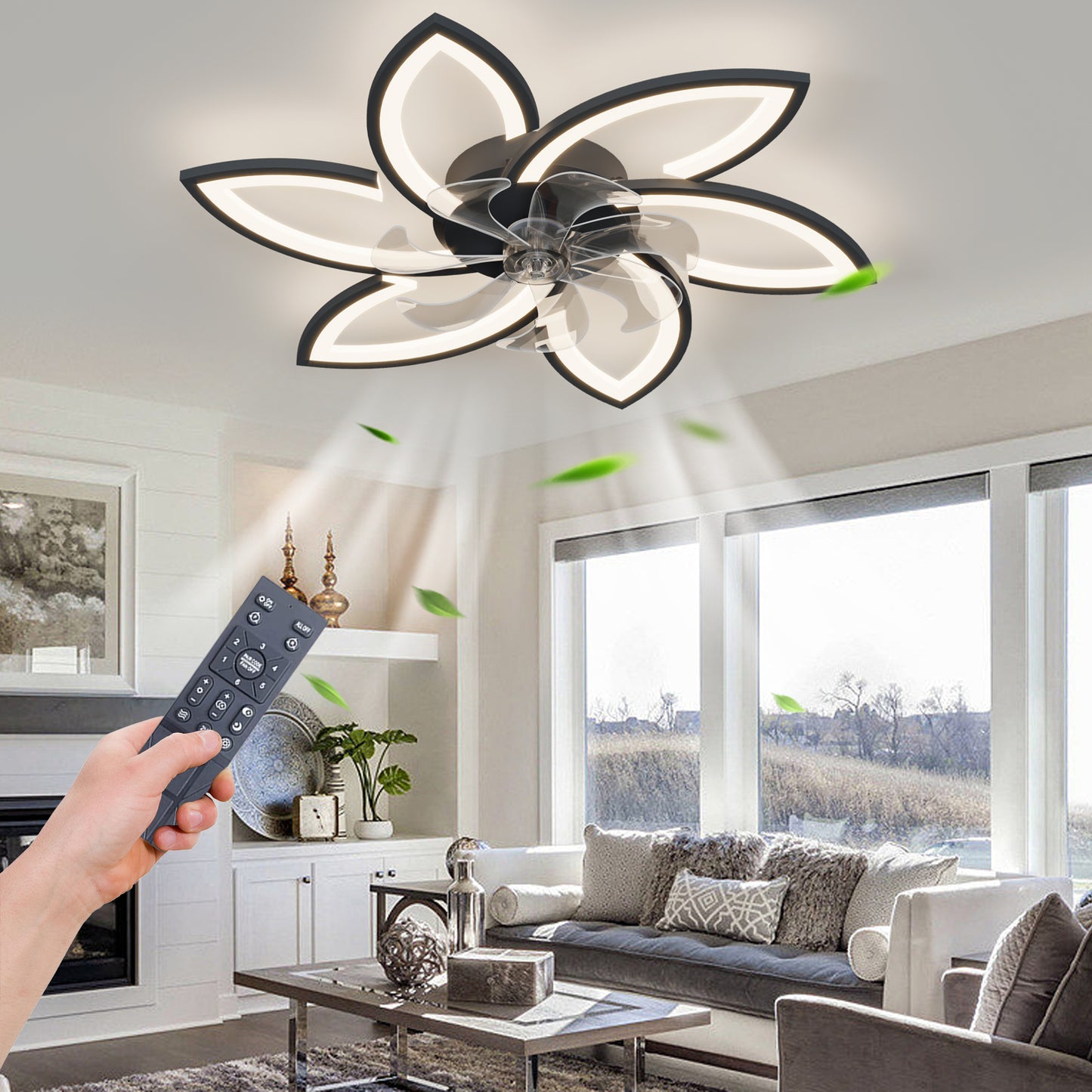 30.7In Ceiling Fan with Lights, Remote Control 3 Color Temperatures,6 Gear wind Speed Fan Light