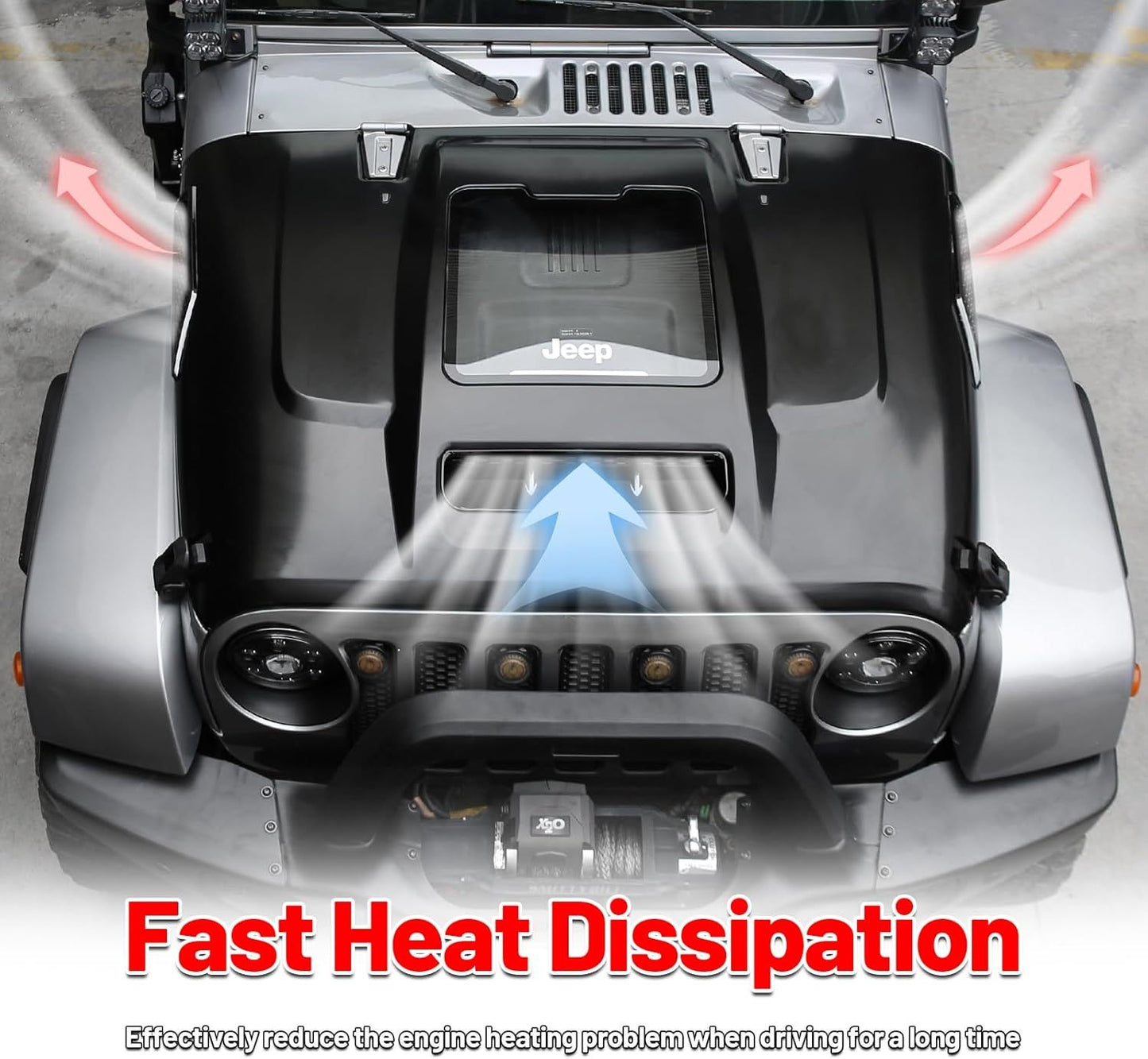 Replacement Hood Vented Heat Dispersion for 2007-2018 Jeep Wrangler JK JKU Hood Upgrade