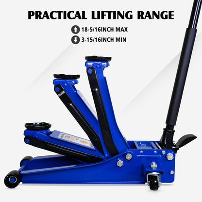 3T Heavy Duty Horizontal Double Pump Floor Jack Foot Model,and Steel Racing Floor Jack with Dual Piston Quick Lift Pump,3 Ton (6,000 lb) Capacity,Blue