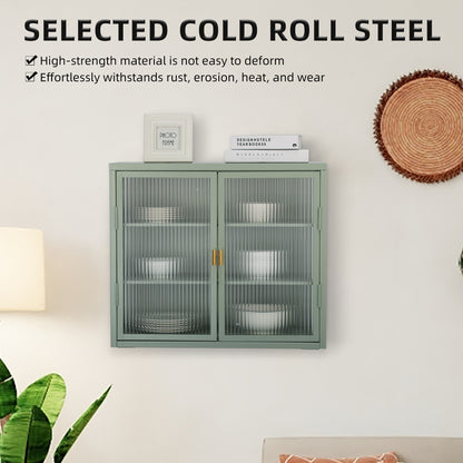 Retro Style Haze Double Glass Door Wall Cabinet With Detachable Shelves for Office, Dining Room,Living Room, Kitchen and Bathroom Mint Green(=OLD ITEM CODE W68751725)