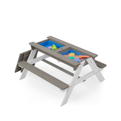 3-in-1 Kids Outdoor Wooden Picnic Table With Umbrella, Convertible Sand & Wate, Gray ASTM & CPSIA CERTIFICATION