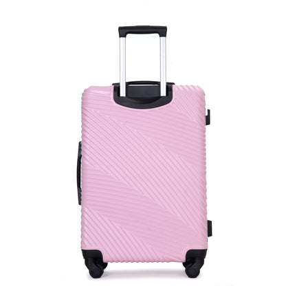 3 Piece Luggage Sets PC+ABS Lightweight Suitcase with Two Hooks, Spinner Wheels, (20/24/28) Pink