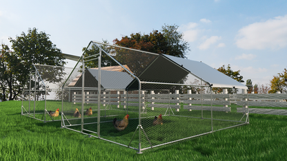 Large Metal Chicken Coop Walk-in Poultry Cage Hen Run House Rabbits Habitat Cage Spire Shaped Coop with Waterproof and Anti-Ultraviolet Cover (13.1' L x 9.8' W x 6.4' H)