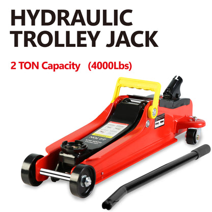 Floor Jack, 2 Ton Low Profile Floor Jack, Heav yDuty Steel Racing Floor Jack with Single Piston QuickLift Pump, Floor Jack Lifting Range 3.3"-15.2"