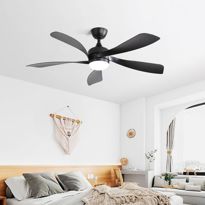 52 Inch Modern Ceiling Fan With 3 Color Dimmable Light 5 ABS Blades Smart Remote Control Reversible DC Motor Black