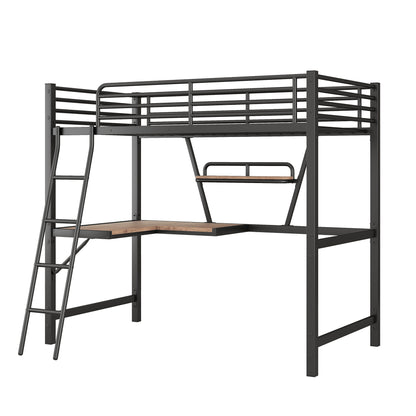 Twin Size Loft Metal&MDF Bed with Desk and Shelf, Black (Old SKU:SM001105AAB-1)