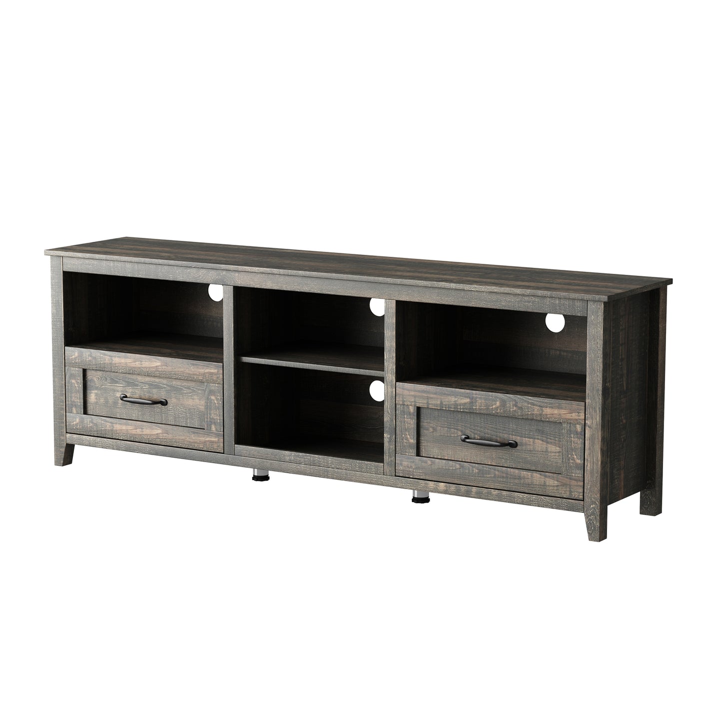 70 Inch Length TV Stand for Living Room and Bedroom, with 2 Drawers and 4 High-Capacity Storage Compartment,  Black Pine