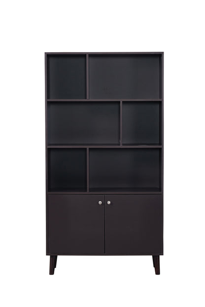 67" Bookcase with Doors, 3-tier Bookshelf, Coffee