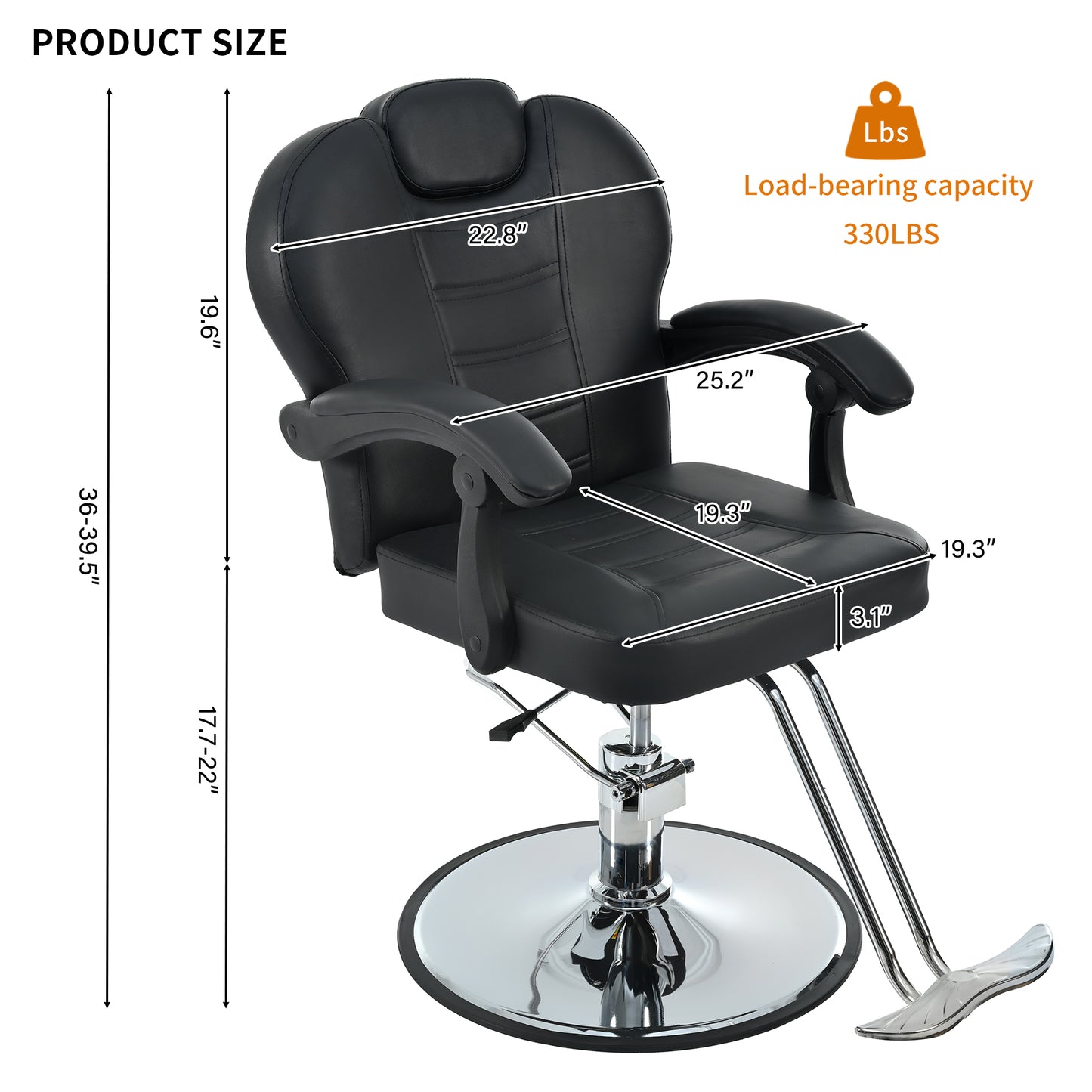 Classic Reclining barber Chair Salon Chair for Hair Stylist with Heavy Duty Hydraulic Pump, 360° Rotation, Tattoo Chair  Shampoo Beauty Salon Equipment,  Max Load Weight 330 Lbs, Black