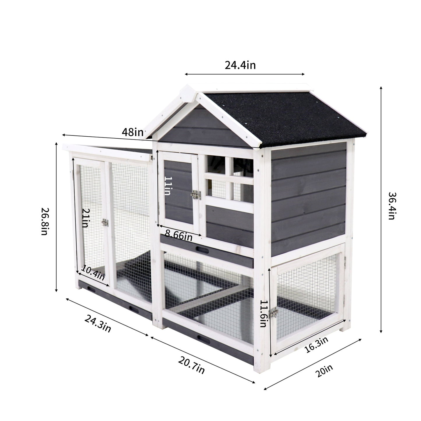 Rabbit Hutch Outdoor Rabbit Cage Indoor on Wheels Bunny cage with Deep No Leak Pull Out Tray,Upgrade Version (Gray)