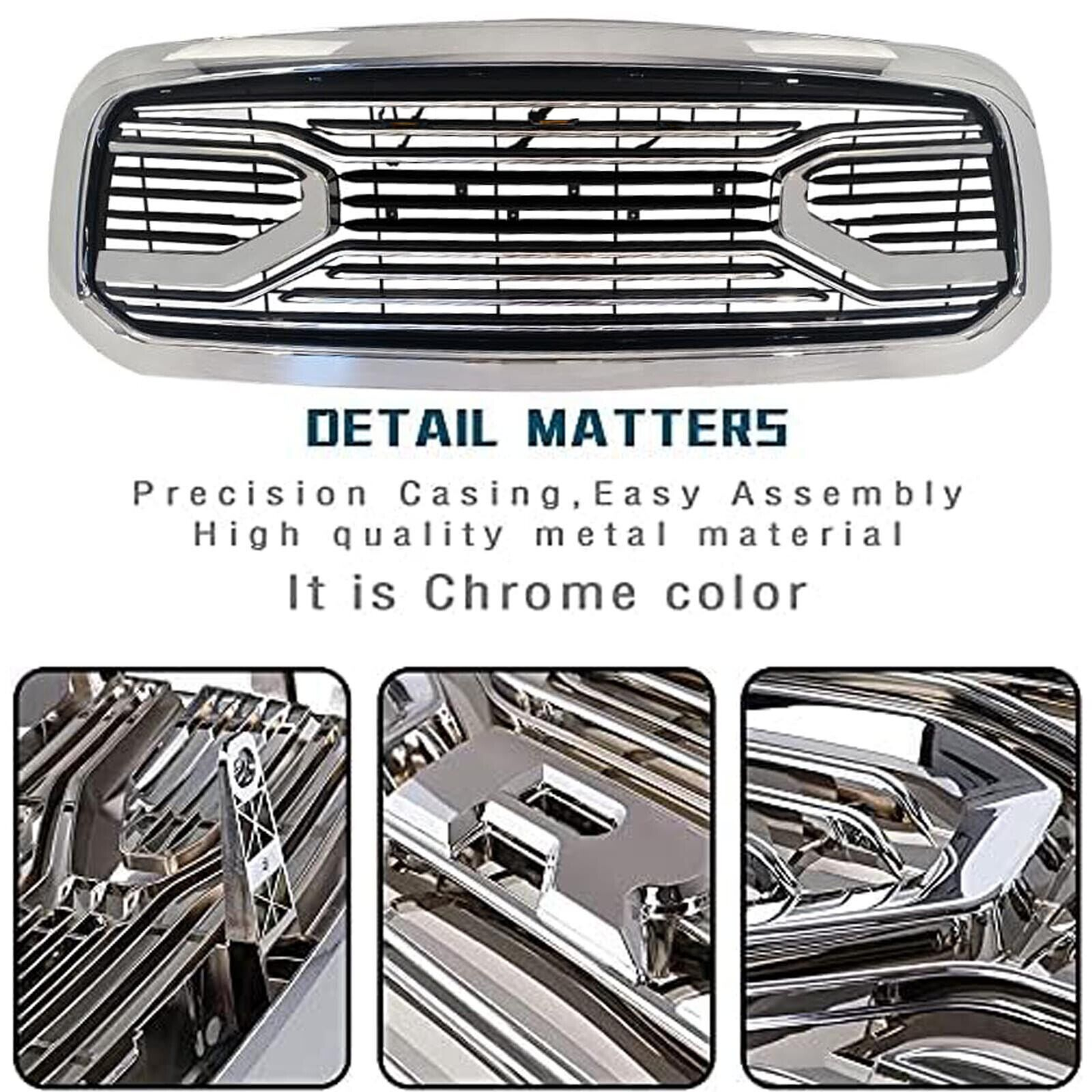 Chrome Big Horn Style Front Grille For 2013 2014 2015 2016 2017 2018 Dodge Ram 1500