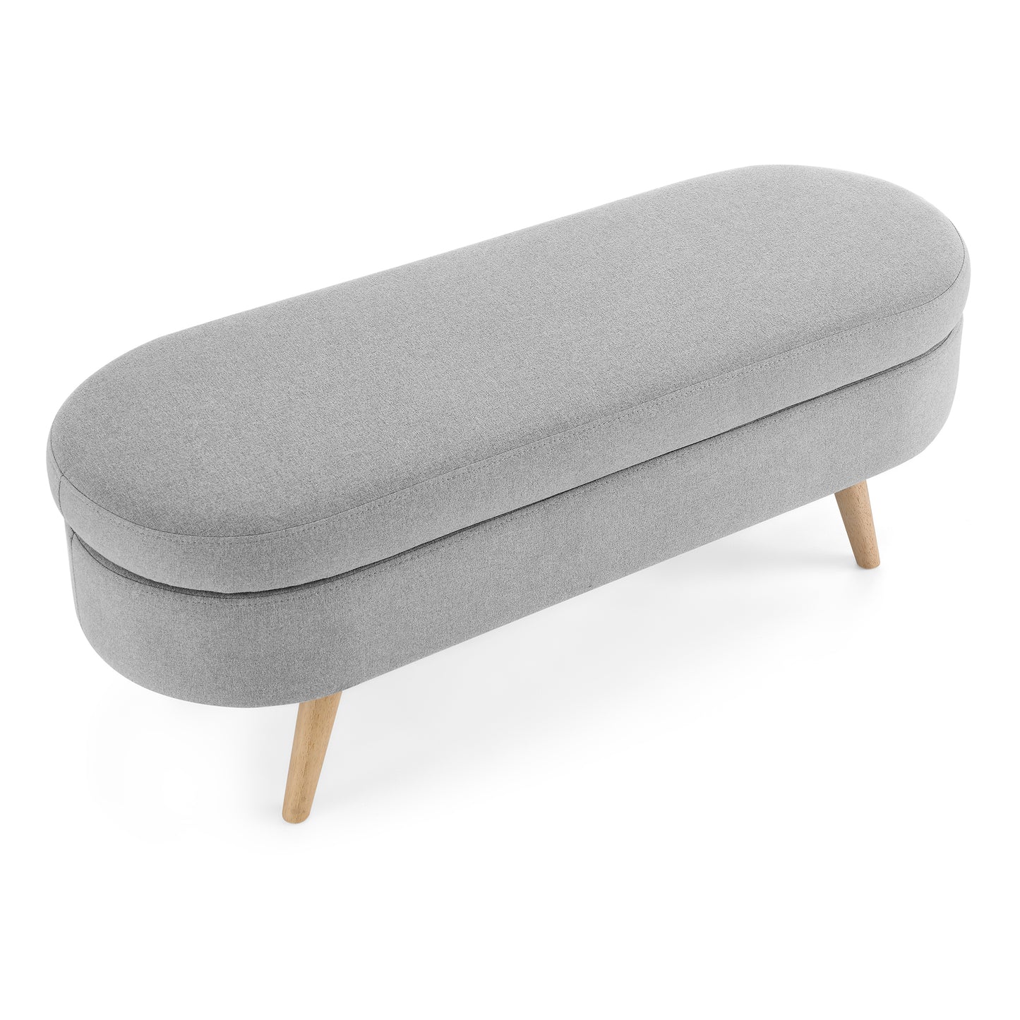 Ottoman Oval Storage Bench, Rubber Wood Legs, Grey(43.5"x16"x16")