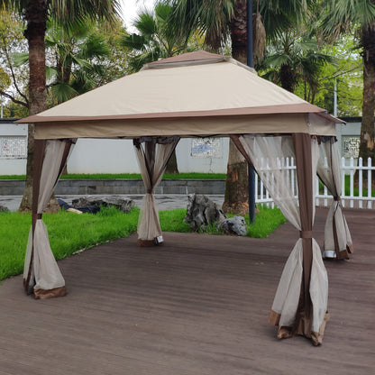 Outdoor 11x 11Ft Pop Up Gazebo Canopy With Removable Zipper Netting,2-Tier Soft Top Event Tent,Suitable For Patio Backyard Garden Camping Area,Coffee