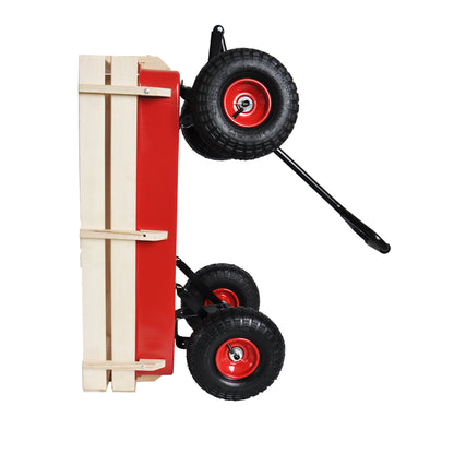 outdoor sport wagon tools cart wooden side panels air tires Wagon (red)