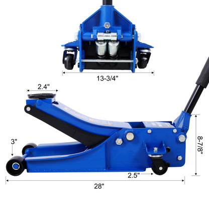 Low Profile Hydraulic Trolley Service/Floor Jack, 4 Ton (8000 lbs) Capacity, Lifting Range 2.5"-20",blue