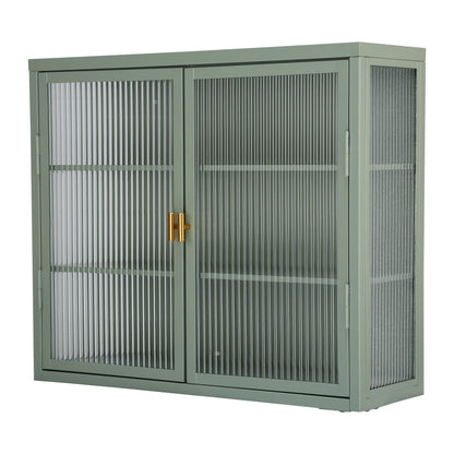 Retro Style Haze Double Glass Door Wall Cabinet With Detachable Shelves for Office, Dining Room,Living Room, Kitchen and Bathroom Mint Green(=OLD ITEM CODE W68751725)