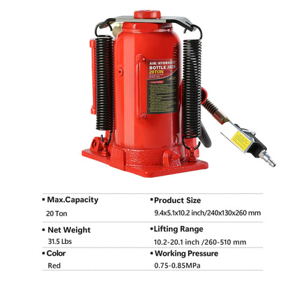 20 Ton Air Hydraulic Bottle Jack, with Manual Hand Pump Used for The Maintenance of Automobiles, Agricultural Vehicles, Heavy Trucks, Mobile Machinery, and Heavy Equipment