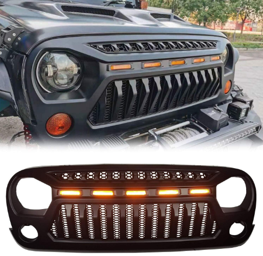 Front Matte Black Grille For Jeep Wrangler JK 2007-2017 with LED Lights