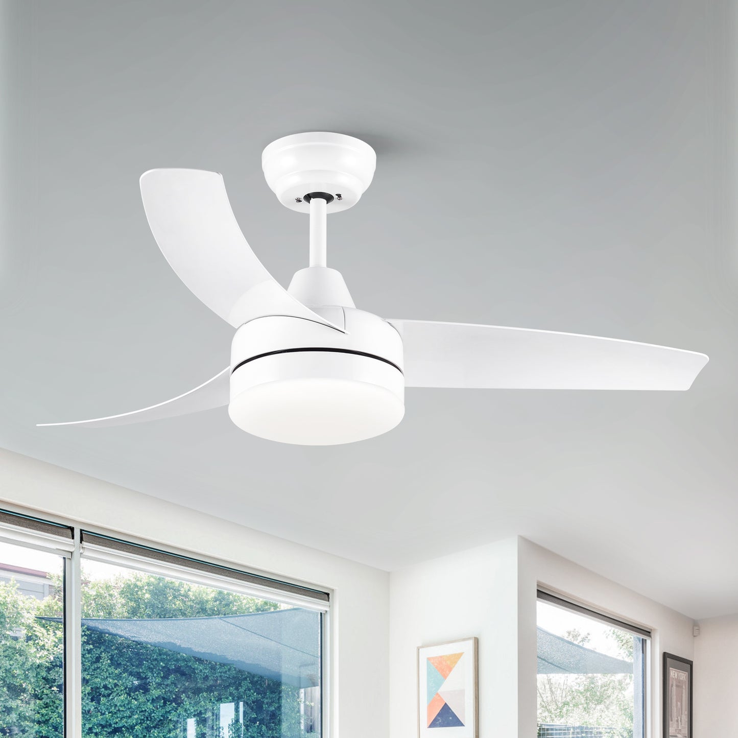 42 inch indoor white ceiling fan with LED light