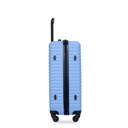 3 Piece Luggage Sets ABS Lightweight Suitcase with Two Hooks, Spinner Wheels, TSA Lock, (20/24/28) LIGHT BLUE