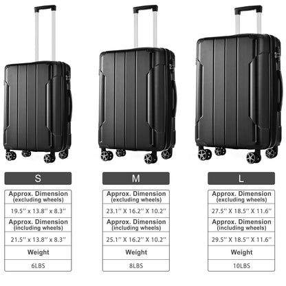 Luggage Sets 3 Piece, Expandable Hard shell ABS Suitcases with Double Spinner, Travel luggage Set with TSA Lock (20/24/28inch, Black)