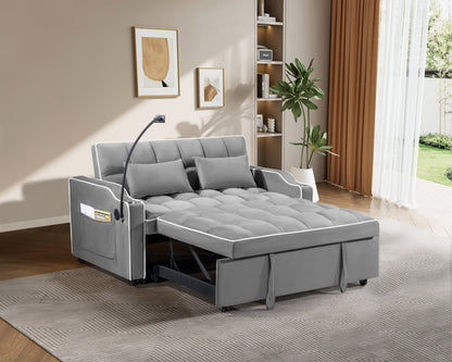 1 versatile foldable sofa bed in 3 lengths, modern sofa sofa sofa suede pull-out bed, adjustable back and with USB port and ashtray and swivel phone stand