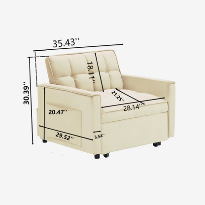 Sofa bed chair 3 in 1 convertible, recliner, single recliner, suitable for small Spaces with adjustable back black creamy white