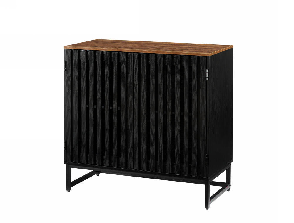 Cabinet with Slatted Grille Striped Door, Modern Style Cabinet, High-Quality MDF and Metal Leg