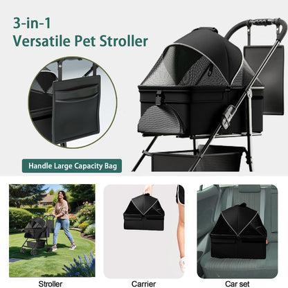 2 in 1 Folding Dog Stroller, Pet Folding Stroller, 4 Wheels Dog/Cat Puppy Stroller w/Removable Travel Carrier for Small/Medium Pet, Waterproof Pad, Car Seat, Sun Shade,Thanksgiving,Black Friday