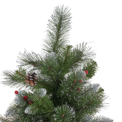 9' Glitter Bristle Mixed Hinged Tree with 72 Red Berry and 73 Pine Cones and 2099 tips,Dia:66