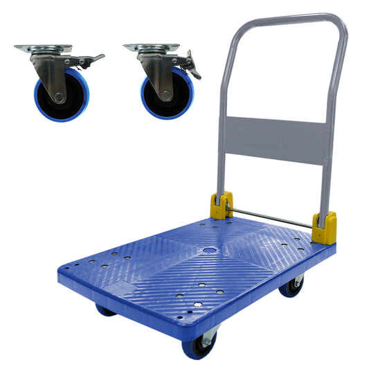 Foldable Platform Push Hand Truck Cart, 440 lbs. Weight Capacity, 2 Swivel Brake Wheels