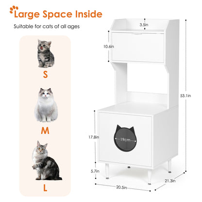 Litter Box Enclosure with Shelves and Doors White Wooden Hidden Cat Litter Box Furniture Industrial Indoor Cat House Washroom Pet Crate Storage Cabinet