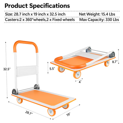 Push Cart Dolly, Moving Platform Hand Truck, Foldable for Easy Storage and 360 Degree Swivel Wheels with 330lb Weight Capacity