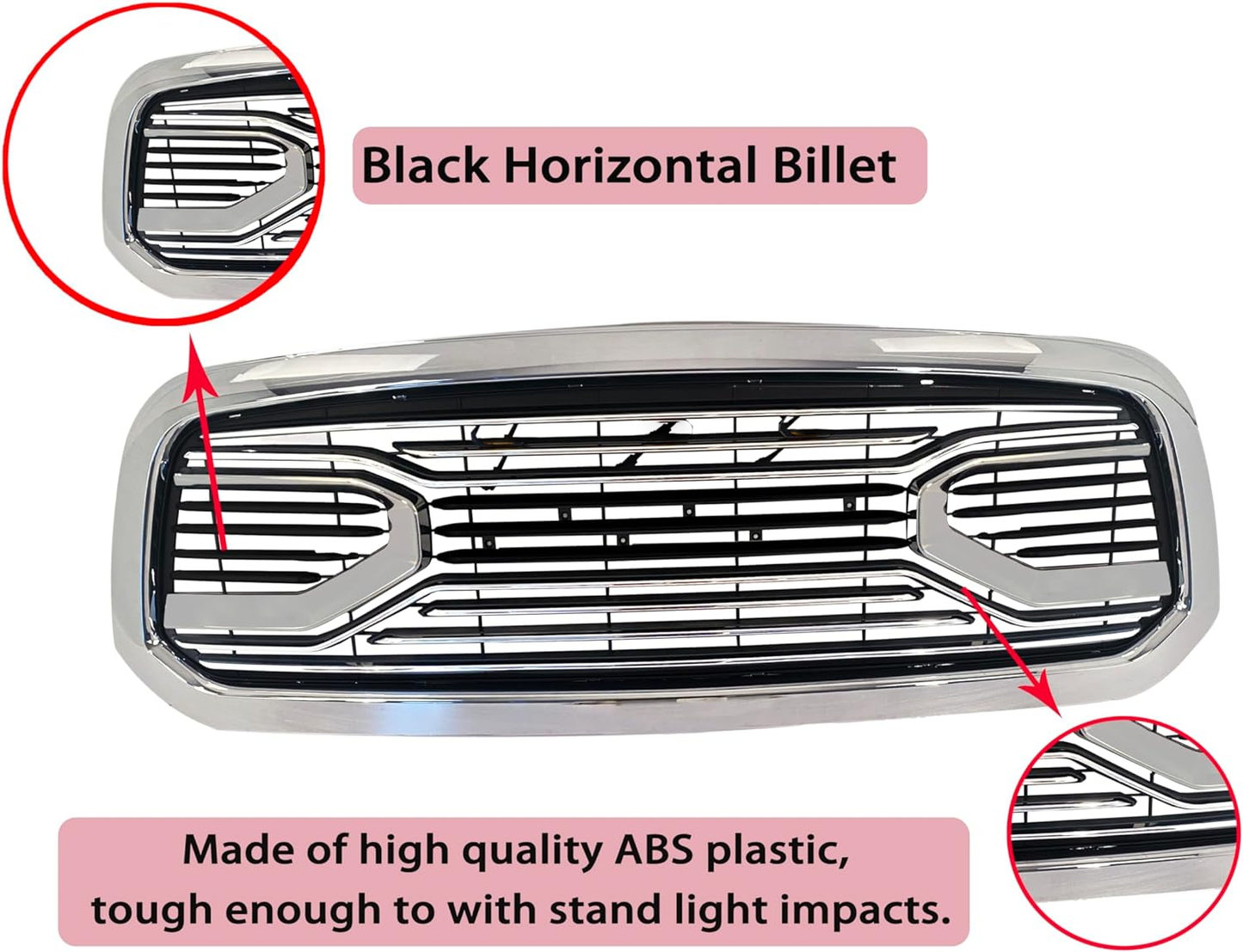 Chrome Big Horn Style Front Grille For 2013 2014 2015 2016 2017 2018 Dodge Ram 1500